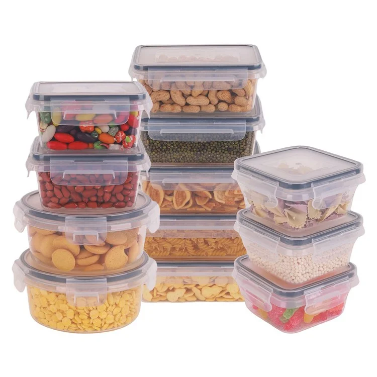 12 unidades / Conjunto de potes de armazenamento de alimentos herméticos de PP transparente com tampa para cozinha (livre de BPA, certificado pela FDA / LFGB / FCM)