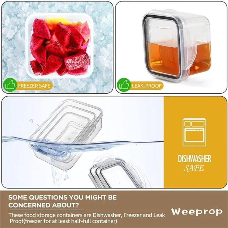 12 unidades / Conjunto de potes de armazenamento de alimentos herméticos de PP transparente com tampa para cozinha (livre de BPA, certificado pela FDA / LFGB / FCM)