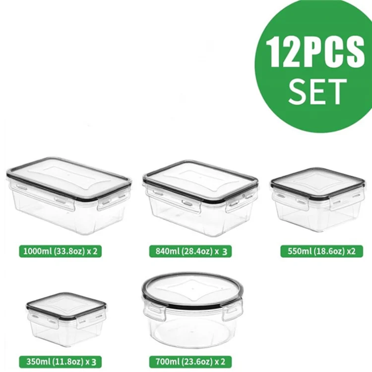 12 unidades / Conjunto de potes de armazenamento de alimentos herméticos de PP transparente com tampa para cozinha (livre de BPA, certificado pela FDA / LFGB / FCM)