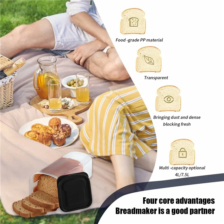 Recipiente de almacenamiento hermético para pan con tapa, de plástico transparente, caja de pan para cocina (sin BPA, sin FDA) - Negro