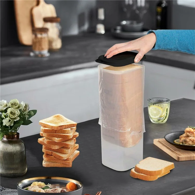 Recipiente de almacenamiento hermético para pan con tapa, de plástico transparente, caja de pan para cocina (sin BPA, sin FDA) - Negro