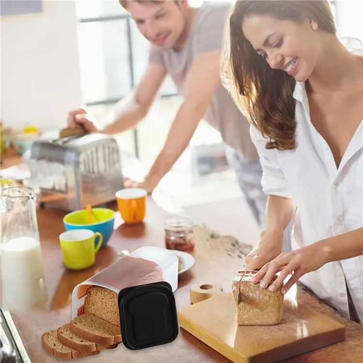 Recipiente de almacenamiento hermético para pan con tapa, de plástico transparente, caja de pan para cocina (sin BPA, sin FDA) - Negro
