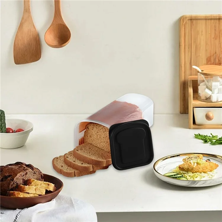 Recipiente de almacenamiento hermético para pan con tapa, de plástico transparente, caja de pan para cocina (sin BPA, sin FDA) - Negro