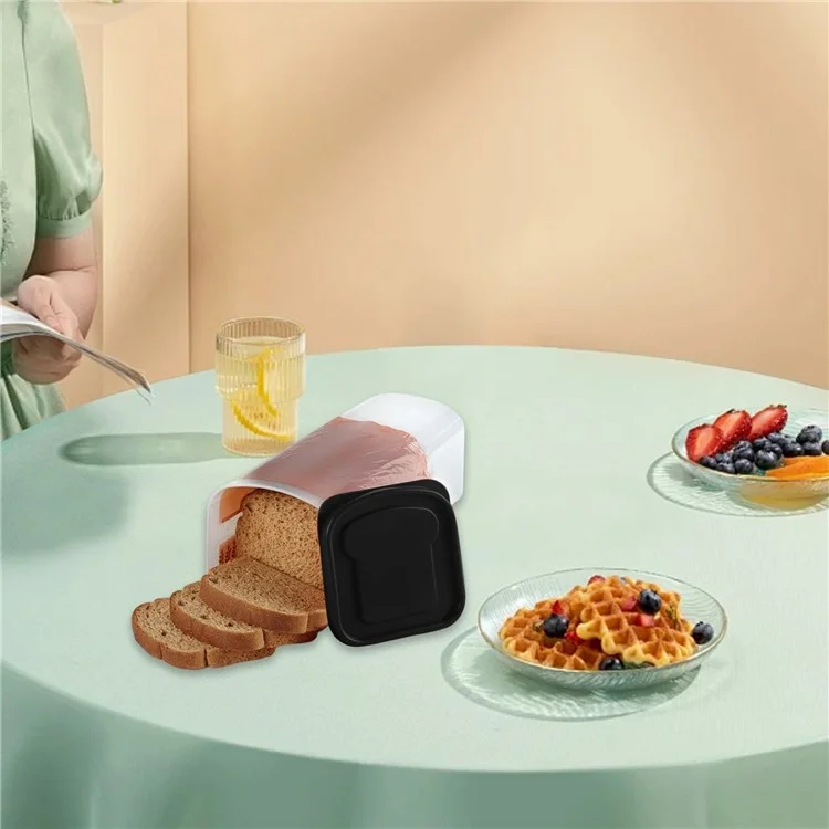 Recipiente de almacenamiento hermético para pan con tapa, de plástico transparente, caja de pan para cocina (sin BPA, sin FDA) - Negro