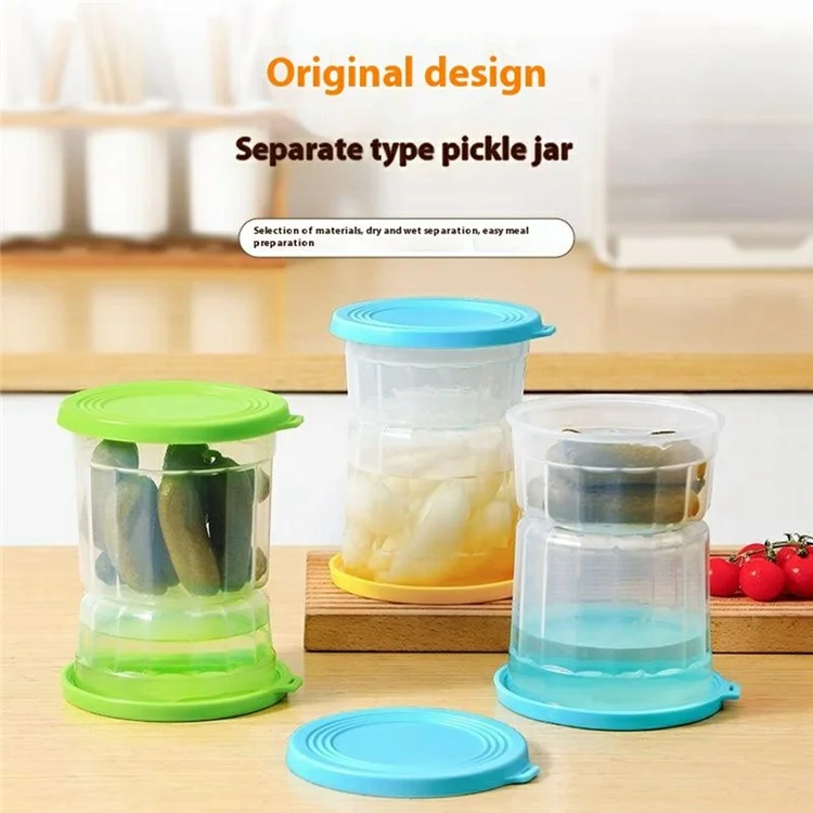 Tarro de cristal Hourglass con separación seca y húmeda, organizador hermético para la nevera de kimchi, aceitunas y verduras encurtidas (Sin BPA, Sin FDA) - Azul