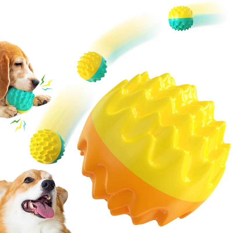 Jouet couinant à mâcher pour chien, balle de dentition pour nettoyage dentaire, balle interactive flottante pour chiot - Bleu lac