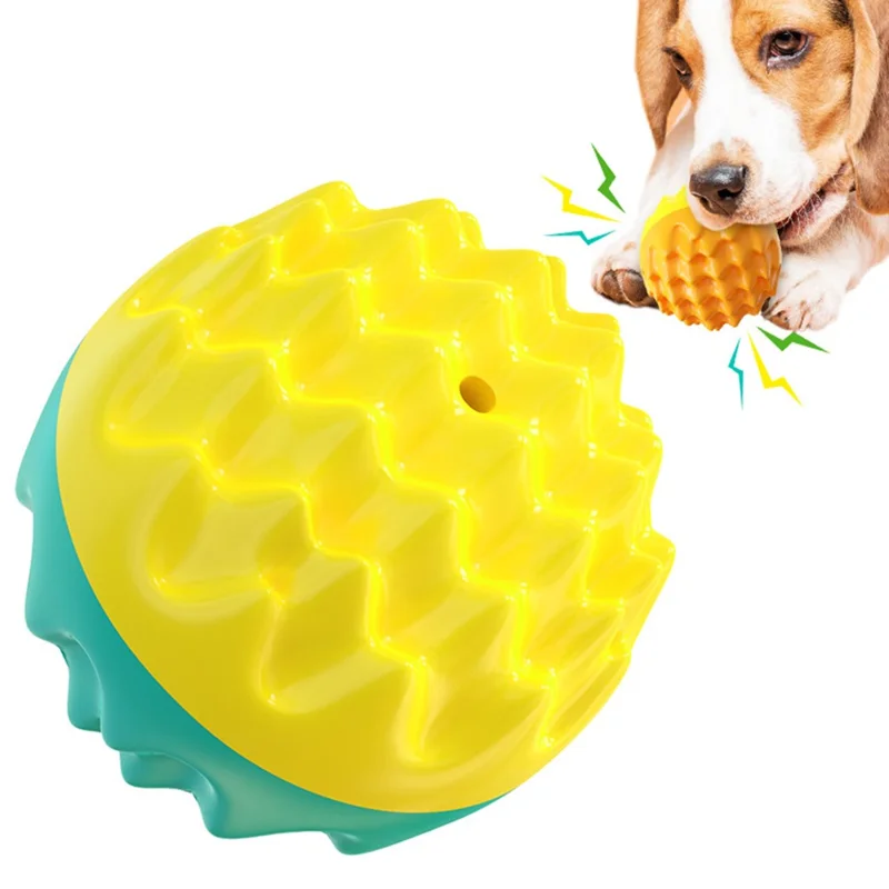 Jouet couinant à mâcher pour chien, balle de dentition pour nettoyage dentaire, balle interactive flottante pour chiot - Bleu lac