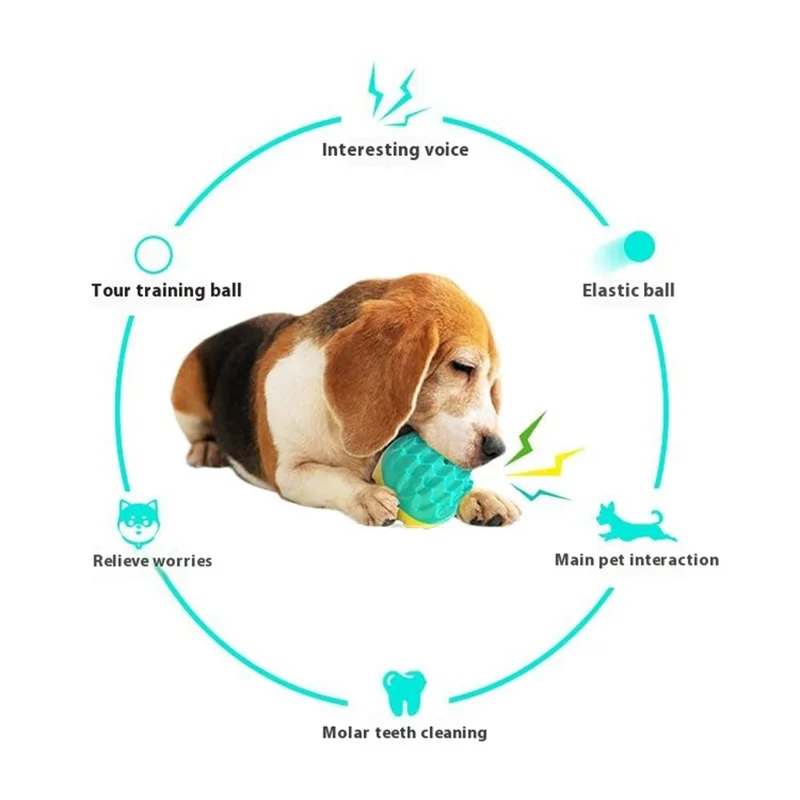 Jouet couinant à mâcher pour chien, balle de dentition pour nettoyage dentaire, balle interactive flottante pour chiot - Bleu lac