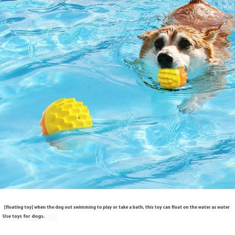 Jouet couinant à mâcher pour chien, balle de dentition pour nettoyage dentaire, balle interactive flottante pour chiot - Bleu lac
