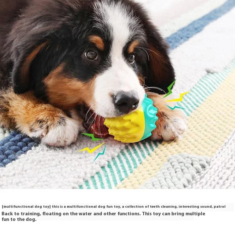 Jouet couinant à mâcher pour chien, balle de dentition pour nettoyage dentaire, balle interactive flottante pour chiot - Bleu lac
