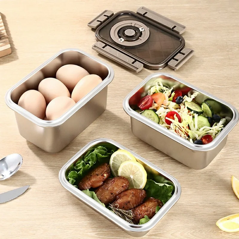 Stainless Steel Food Storage Container 1200ML Leak-Proof Salad Container with Lid (No FDA)