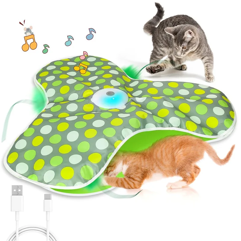 Smart Hide and Seek Electric Interactive Cat Toy Touch Activated Pet Playmat with Mouse Sound - Green