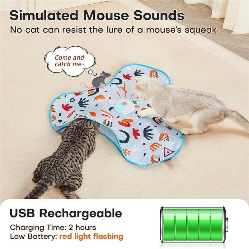 Smart Hide and Seek Electric Interactive Cat Toy Touch Activated Pet Playmat with Mouse Sound - Green