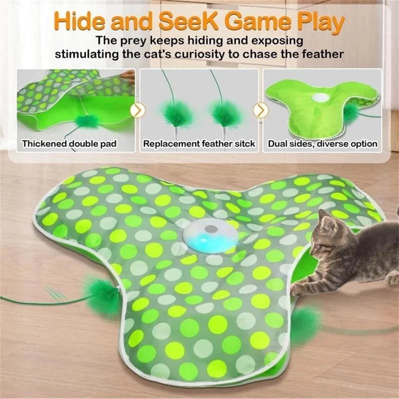 Smart Hide and Seek Electric Interactive Cat Toy Touch Activated Pet Playmat with Mouse Sound - Green