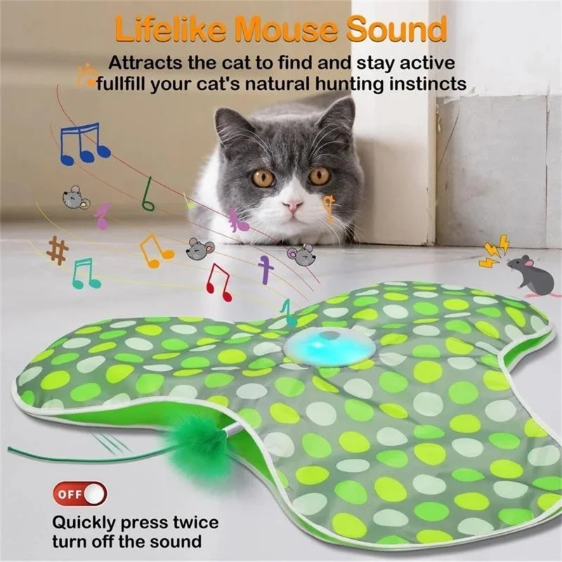 Smart Hide and Seek Electric Interactive Cat Toy Touch Activated Pet Playmat with Mouse Sound - Green