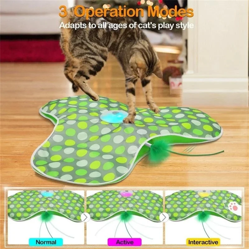Smart Hide and Seek Electric Interactive Cat Toy Touch Activated Pet Playmat with Mouse Sound - Green