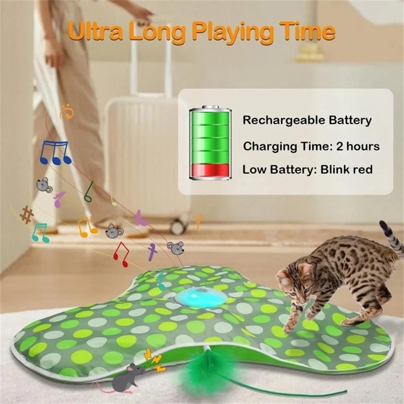 Smart Hide and Seek Electric Interactive Cat Toy Touch Activated Pet Playmat with Mouse Sound - Green