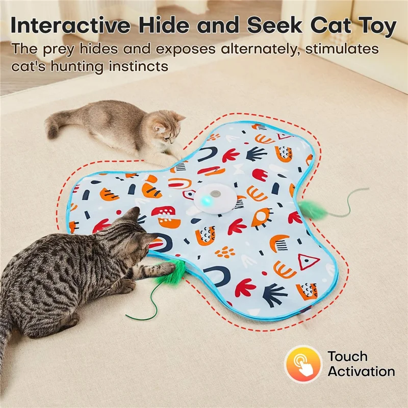 Smart Hide and Seek Electric Interactive Cat Toy Touch Activated Pet Playmat with Mouse Sound - Green