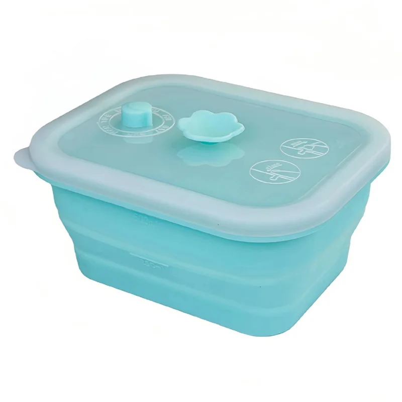 500ml Rectangle Food Grade Silicone Collapsible Lunch Box Foldable Microwave Safe Storage Container (BPA-Free, FDA Certified) - Blue