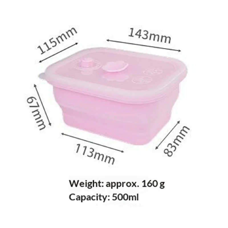 500ml Rectangle Food Grade Silicone Collapsible Lunch Box Foldable Microwave Safe Storage Container (BPA-Free, FDA Certified) - Blue