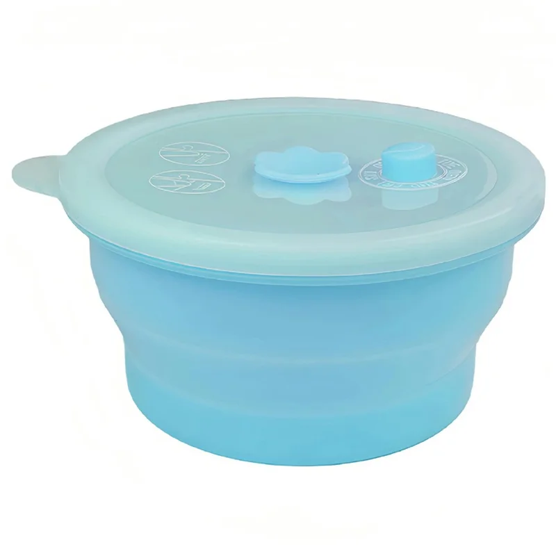500ml Round Food Grade Silicone Collapsible Lunch Box Foldable Microwave Safe Storage Container (BPA-Free, FDA Certified) - Blue