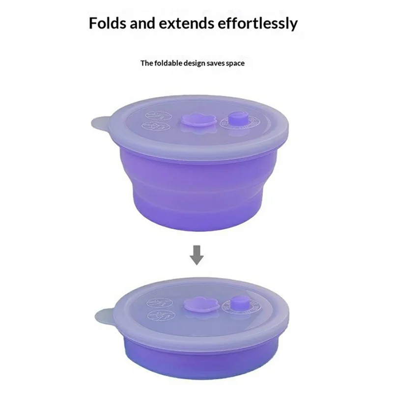 500ml Round Food Grade Silicone Collapsible Lunch Box Foldable Microwave Safe Storage Container (BPA-Free, FDA Certified) - Blue