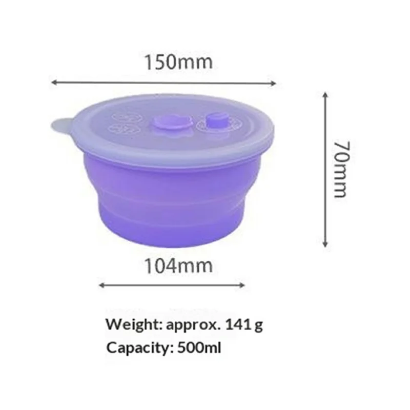 500ml Round Food Grade Silicone Collapsible Lunch Box Foldable Microwave Safe Storage Container (BPA-Free, FDA Certified) - Blue