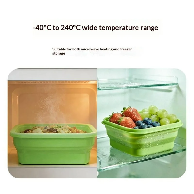 1000ml Rectangle Food Grade Silicone Collapsible Lunch Box Foldable Microwave Safe Storage Container (BPA-Free, FDA Certified) - Blue
