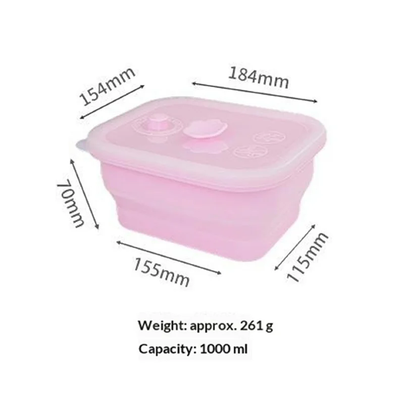 1000ml Rectangle Food Grade Silicone Collapsible Lunch Box Foldable Microwave Safe Storage Container (BPA-Free, FDA Certified) - Blue