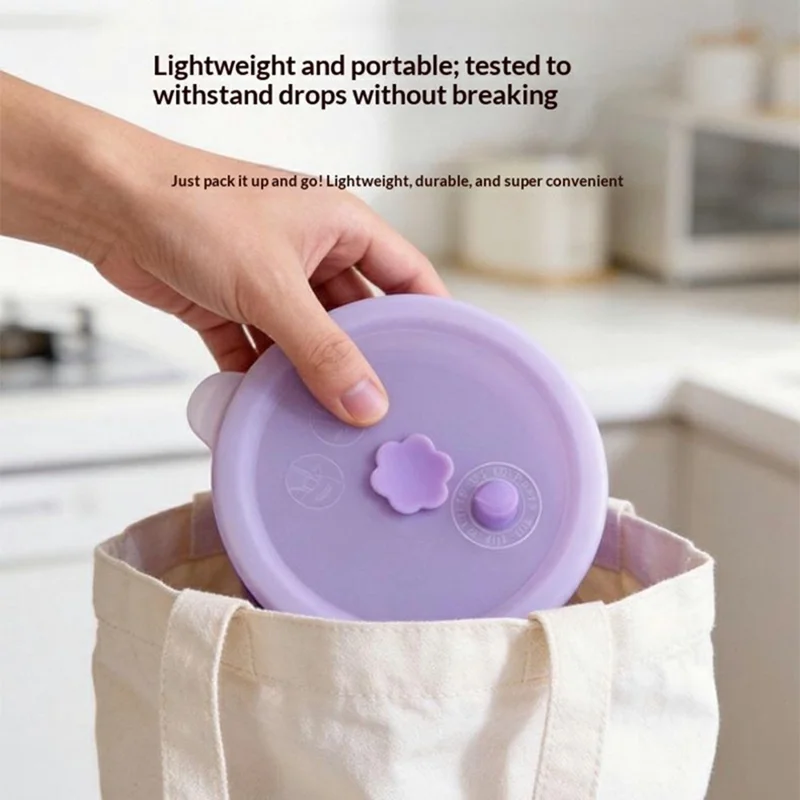 1000ml Round Food Grade Silicone Collapsible Lunch Box Foldable Microwave Safe Storage Container (BPA-Free, FDA Certified) - Blue
