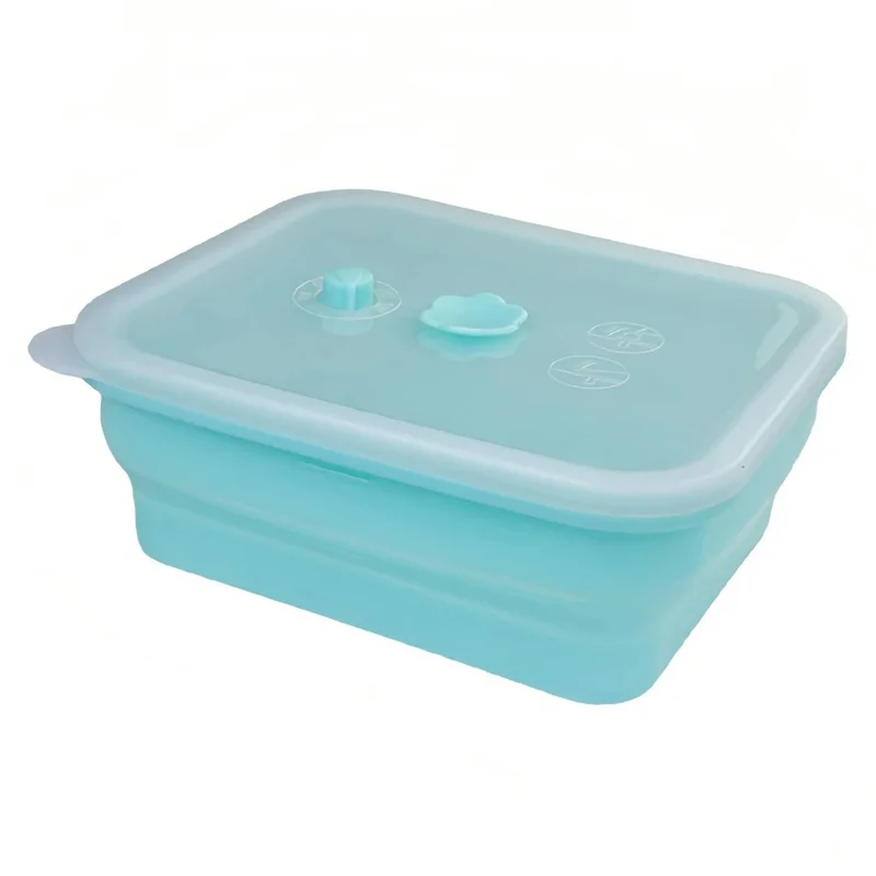1500ml Rectangle Food Grade Silicone Collapsible Lunch Box Foldable Microwave Safe Storage Container (BPA-Free, FDA Certified) - Blue