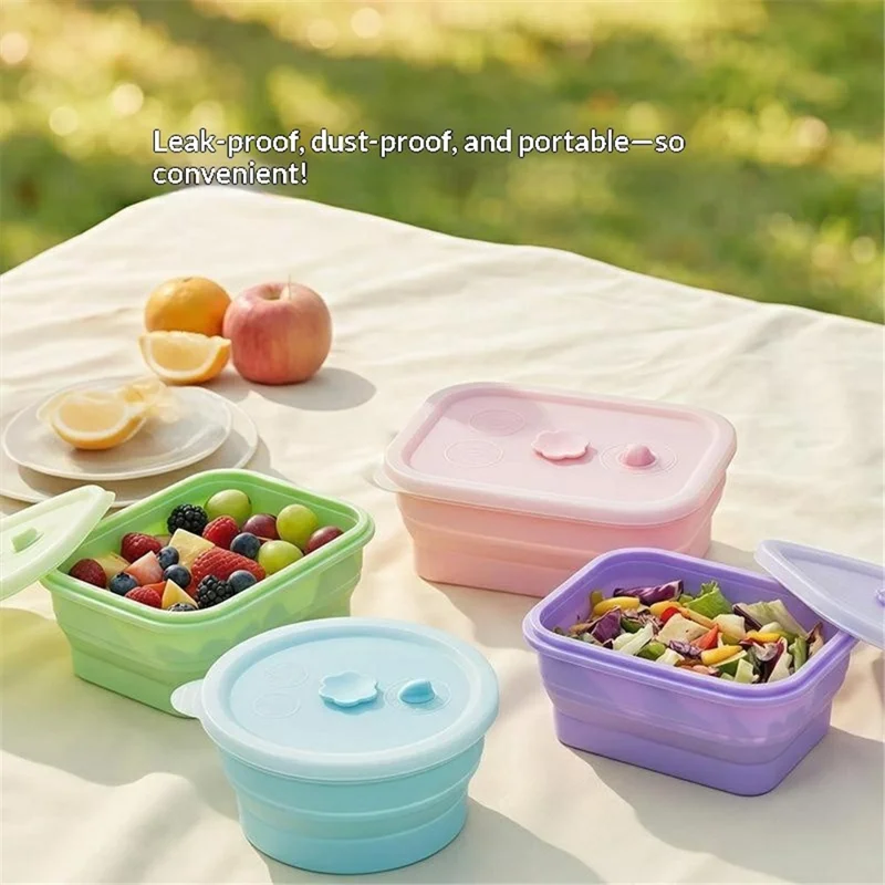 1500ml Rectangle Food Grade Silicone Collapsible Lunch Box Foldable Microwave Safe Storage Container (BPA-Free, FDA Certified) - Blue