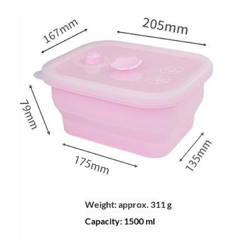 1500ml Rectangle Food Grade Silicone Collapsible Lunch Box Foldable Microwave Safe Storage Container (BPA-Free, FDA Certified) - Blue