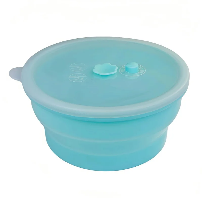 1500ml Round Food Grade Silicone Collapsible Lunch Box Foldable Microwave Safe Storage Container (BPA-Free, FDA Certified) - Blue