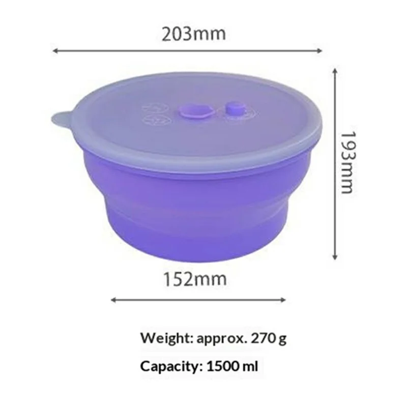 1500ml Round Food Grade Silicone Collapsible Lunch Box Foldable Microwave Safe Storage Container (BPA-Free, FDA Certified) - Blue
