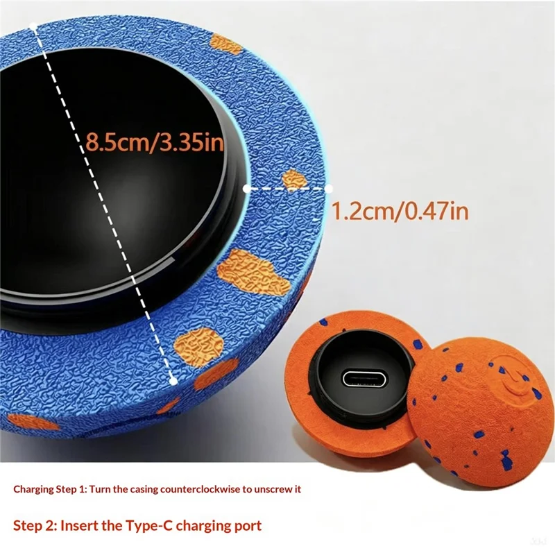 C06 8,5 см Звуковой шар для собак из Э-ТПУ, перезаряжаемый через USB Type-C, устойчивый к укусам, съемный корпус - оранжевый