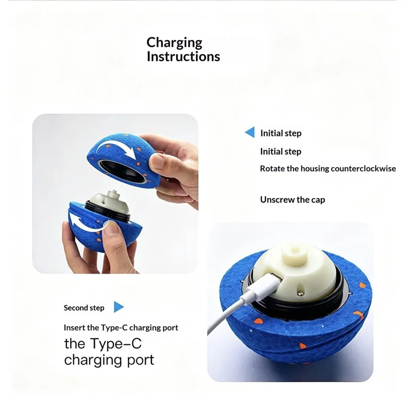 C06 8,5 см Звуковой шар для собак из Э-ТПУ, перезаряжаемый через USB Type-C, устойчивый к укусам, съемный корпус - оранжевый