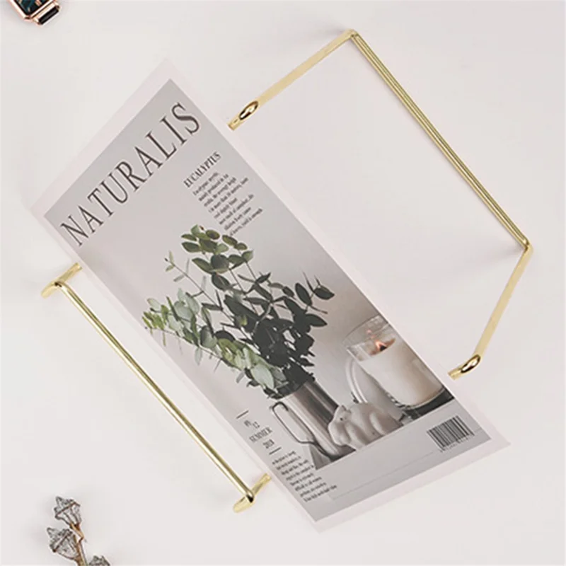 16 x 16.5 x 13.5cm Nordic Style Wrought Iron Magazine Storage Rack Gold-plated Tablet Stand Metal Holder for Cookbooks/Photographs - Size: L