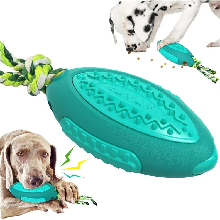 GLQ-05 Food Treat Aspensing Hunde Kauen Spielzeug TPR Pet Squeaky Spielzeug Mit Geräusch Für Hundereinigungszähne Rugby Ball Tool (mit FDA, Bpa-frei) - Blauer See