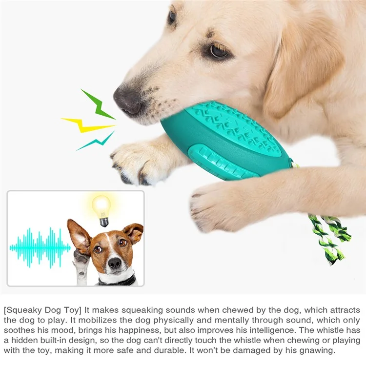 GLQ-05 Food Treat Aspensing Hunde Kauen Spielzeug TPR Pet Squeaky Spielzeug Mit Geräusch Für Hundereinigungszähne Rugby Ball Tool (mit FDA, Bpa-frei) - Blauer See