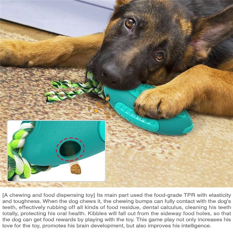 GLQ-05 Food Treat Aspensing Hunde Kauen Spielzeug TPR Pet Squeaky Spielzeug Mit Geräusch Für Hundereinigungszähne Rugby Ball Tool (mit FDA, Bpa-frei) - Blauer See