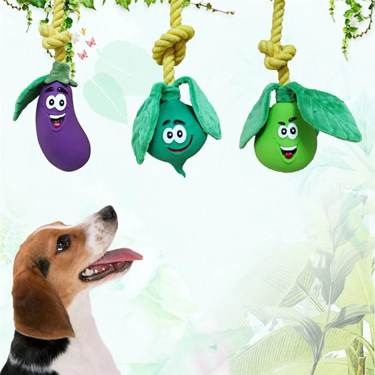Cartone Disegno Frutta Verdura Lattice Giocattolo Pet Annodato Cane Morso Giocare Attraente Giocattolo Interattivo (MOQ: 1000) - Melanzana