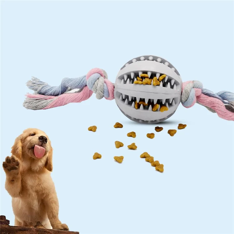 Futterspender-Gummiball mit Baumwollseil Hundenagespielzeug (MOQ: 3000) - Grau
