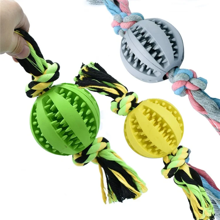 Futterspender-Gummiball mit Baumwollseil Hundenagespielzeug (MOQ: 3000) - Grau