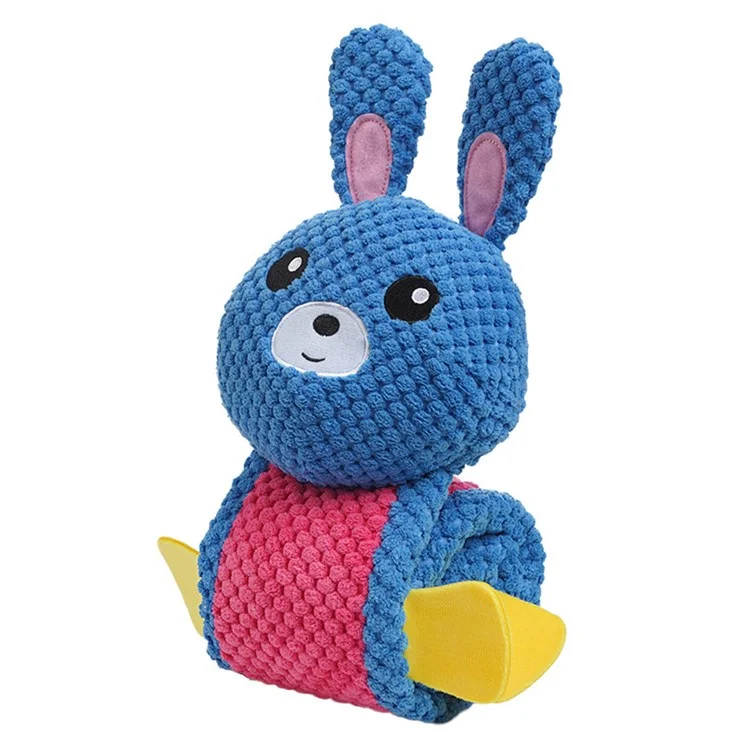 Rabbit Design Leaky Food Sniffing Dog Puzzle Plush Toy Chewing Cleaning Teeth Pet Squeak Toy ST - Blue