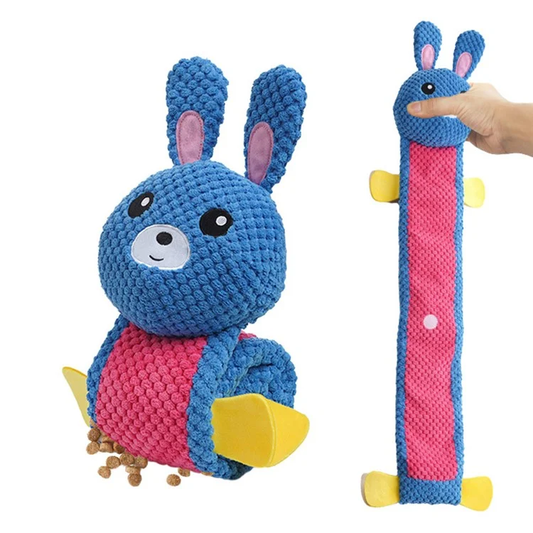 Rabbit Design Leaky Food Sniffing Dog Puzzle Plush Toy Chewing Cleaning Teeth Pet Squeak Toy ST - Blue