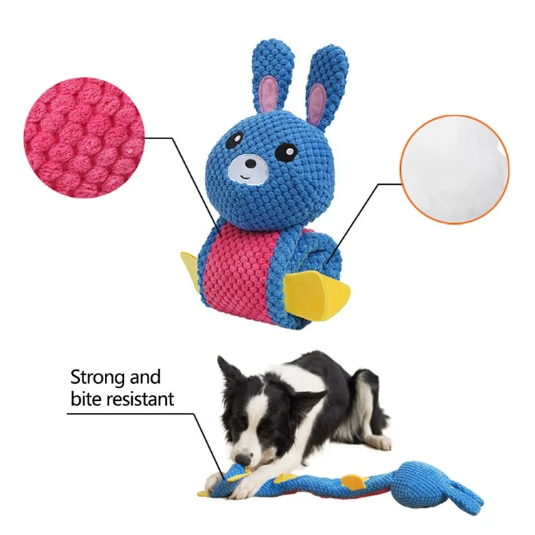 Rabbit Design Leaky Food Sniffing Dog Puzzle Plush Toy Chewing Cleaning Teeth Pet Squeak Toy ST - Blue