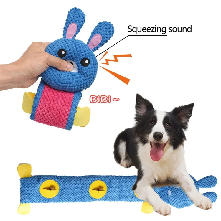 Rabbit Design Leaky Food Sniffing Dog Puzzle Plush Toy Chewing Cleaning Teeth Pet Squeak Toy ST - Blue