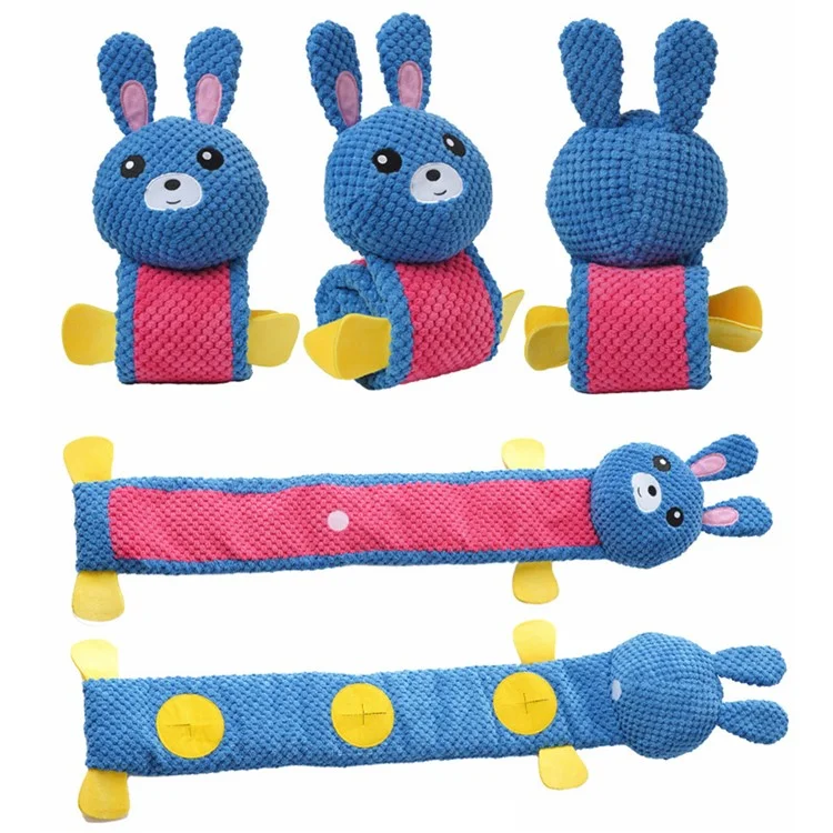 Rabbit Design Leaky Food Sniffing Dog Puzzle Plush Toy Chewing Cleaning Teeth Pet Squeak Toy ST - Blue