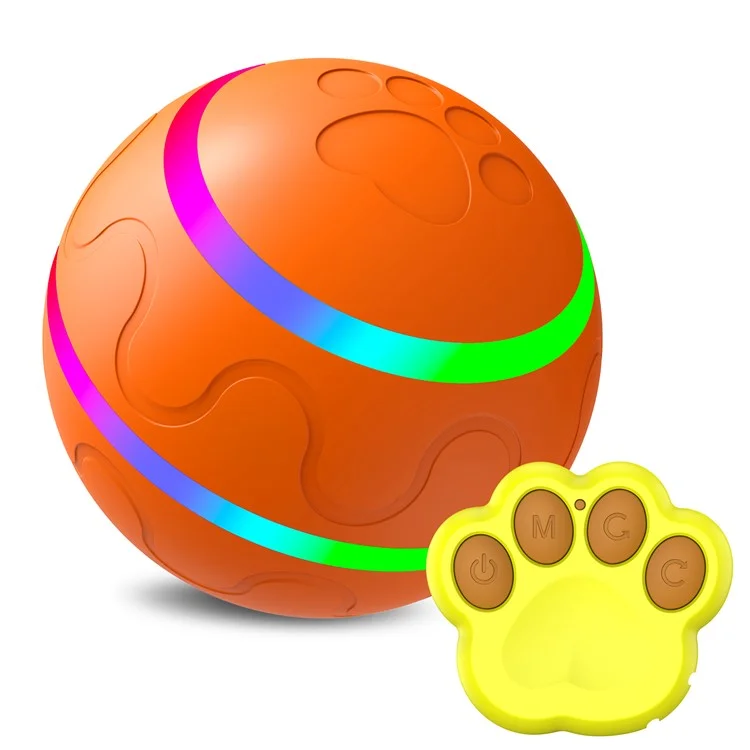 Cat Dog Puppy Wicked Ball USB Rechargeable LED Light Electric Self-Playing Toy with Remote Control ST - Orange